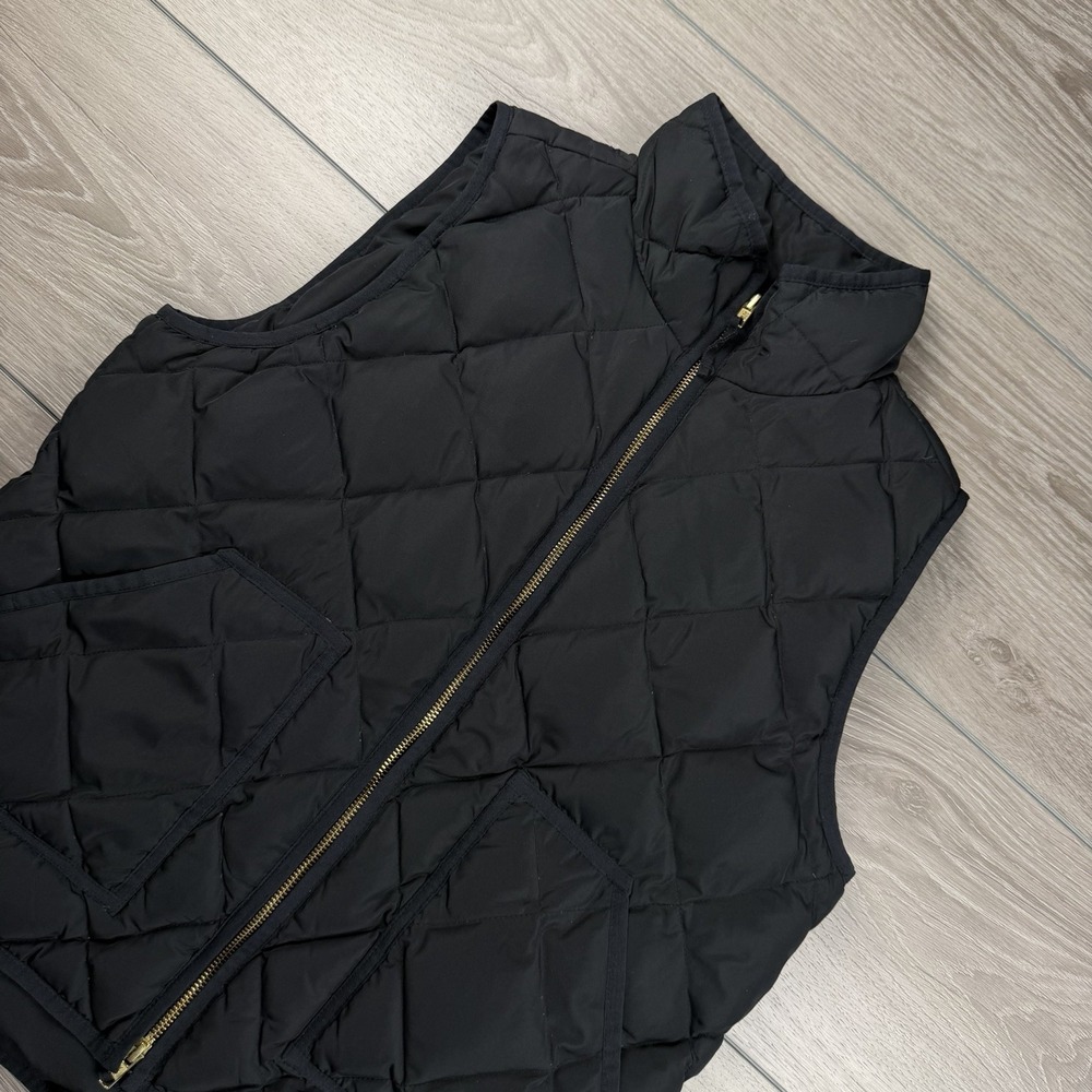 J Crew Women's Full Zip Down Sleeveless Quilted‎ Best Black Large